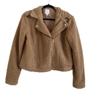 Lauren Conrad Teddy Sherpa Moto Cropped Jacket